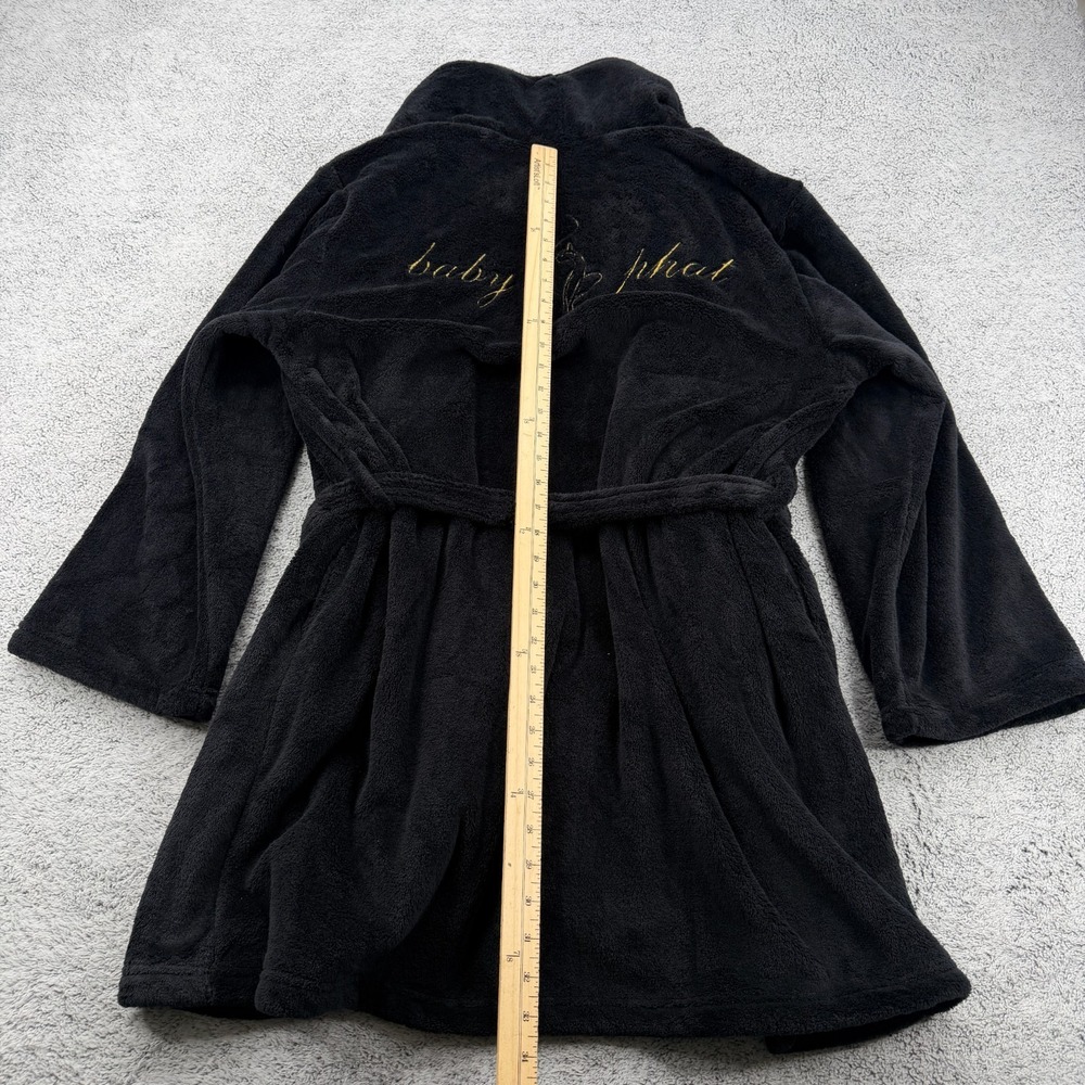 Vintage Baby Phat Bath Robe Women Small/Medium Black Long Belted Embroidered Y2K - Picture 9 of 10